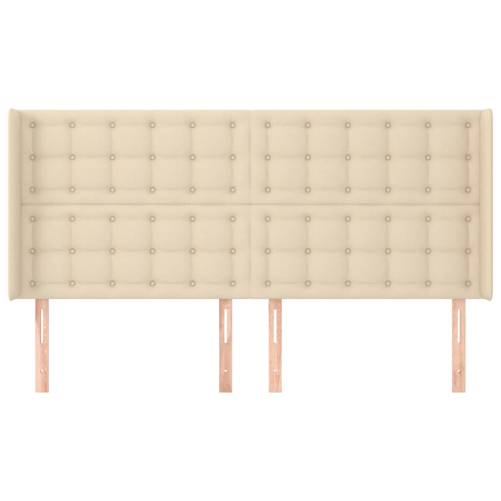sengegavl med kanter 163x16x118/128 cm stof cremefarvet