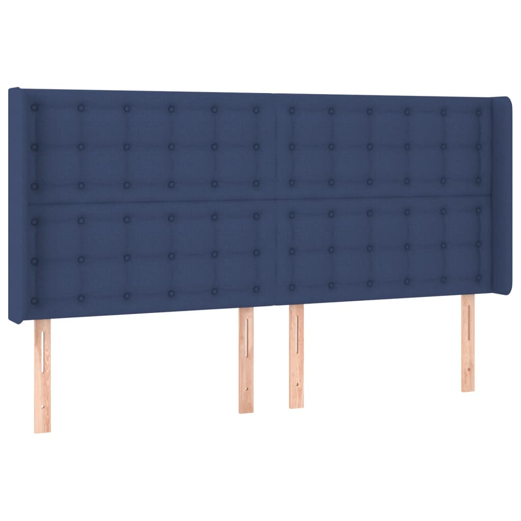 sengegavl med kanter 163x16x118/128 cm stof blå