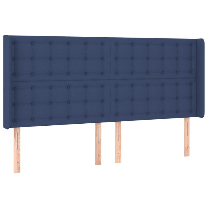 sengegavl med kanter 163x16x118/128 cm stof blå