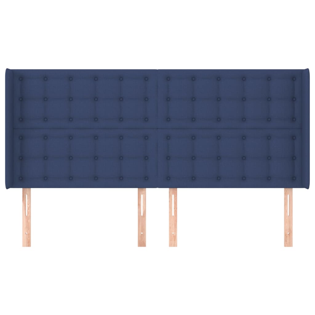 sengegavl med kanter 163x16x118/128 cm stof blå