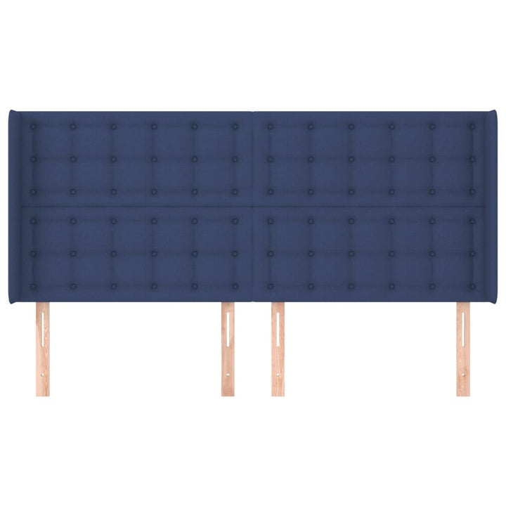 sengegavl med kanter 163x16x118/128 cm stof blå