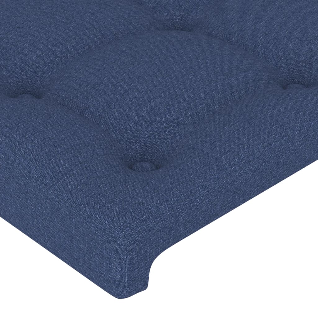 sengegavl med kanter 163x16x118/128 cm stof blå