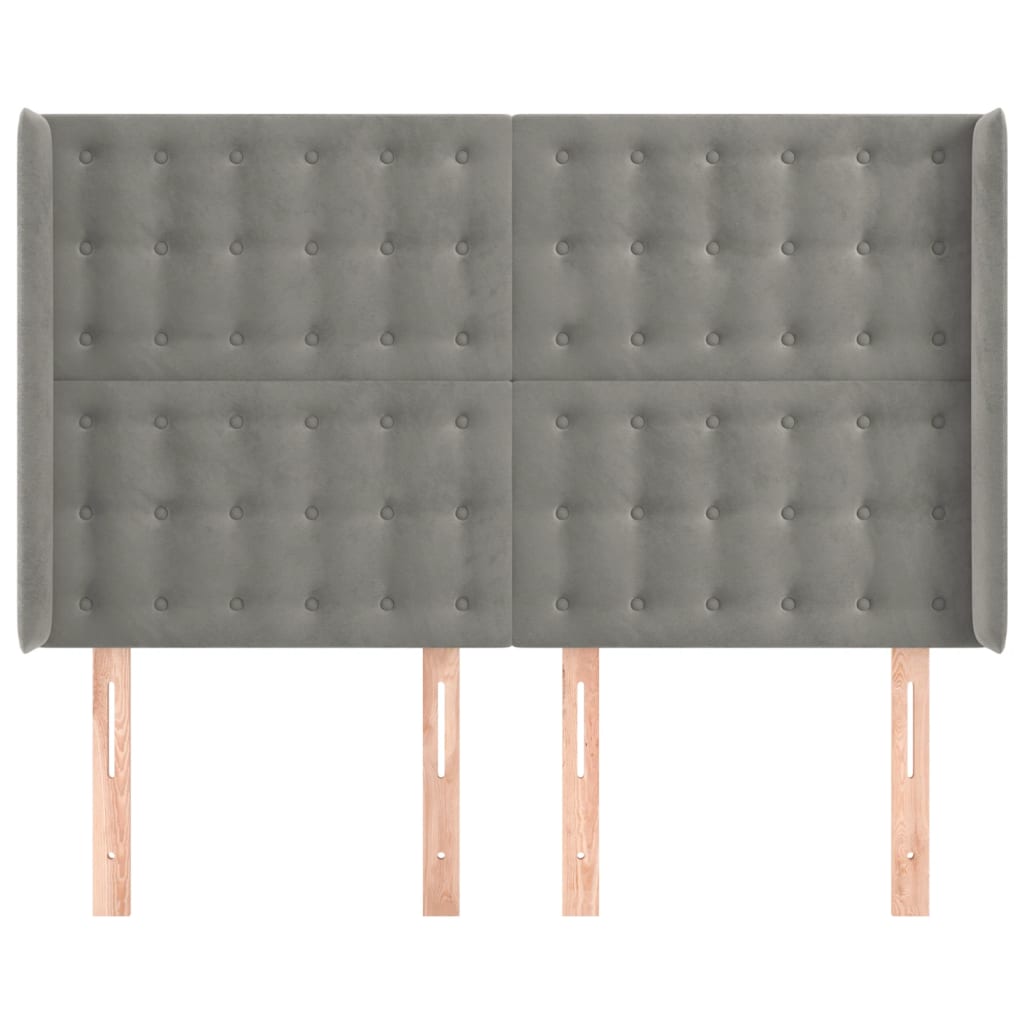 sengegavl med kanter 147x16x118/128 cm fløjl lysegrå