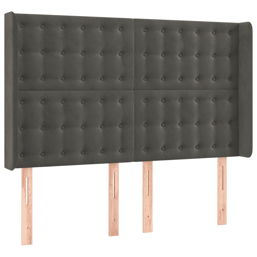 sengegavl med kanter 147x16x118/128 cm fløjl mørkegrå