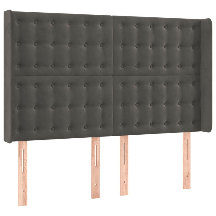 sengegavl med kanter 147x16x118/128 cm fløjl mørkegrå