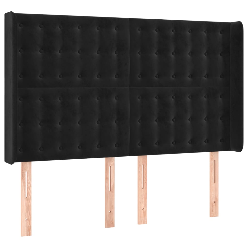 sengegavl med kanter 147x16x118/128 cm fløjl sort