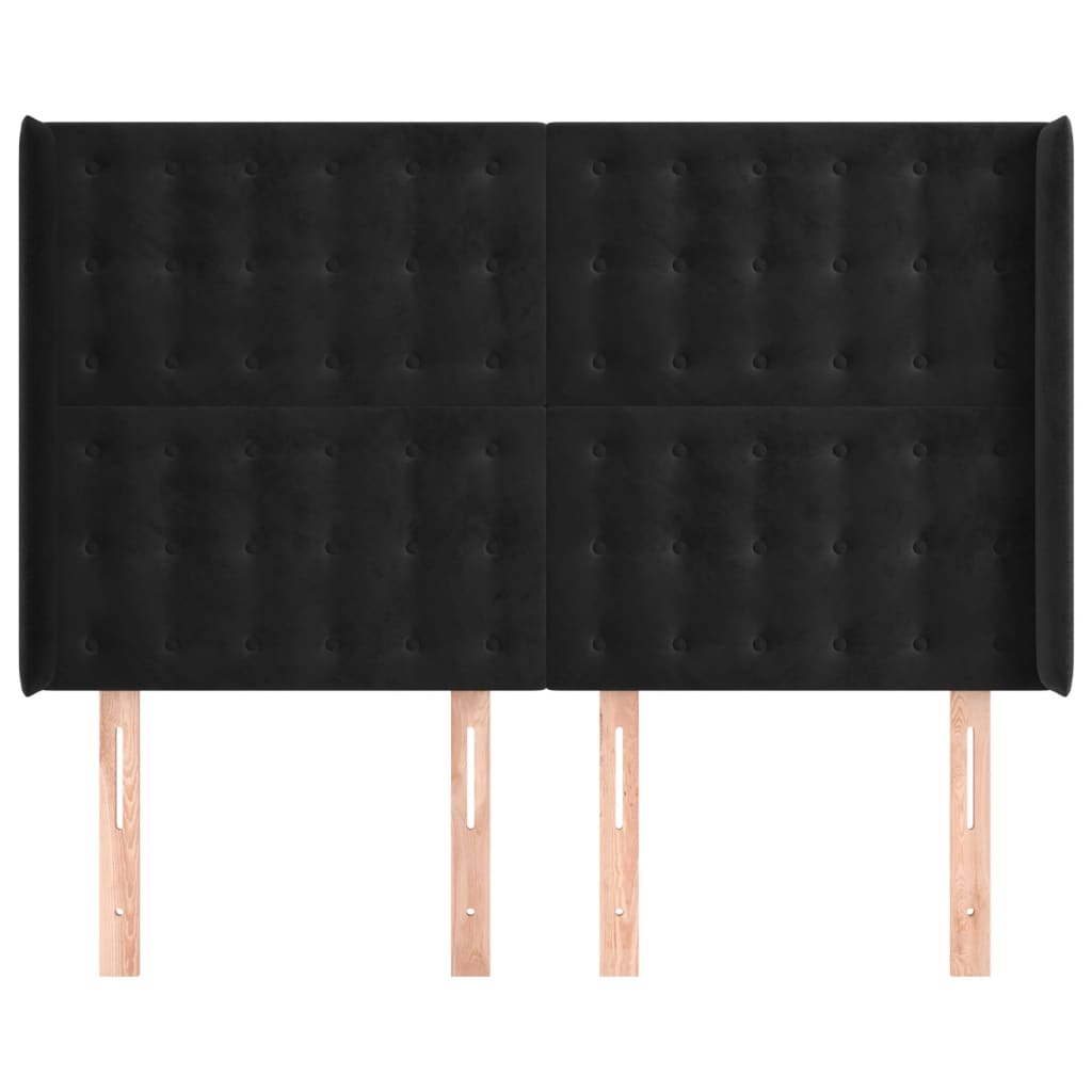 sengegavl med kanter 147x16x118/128 cm fløjl sort