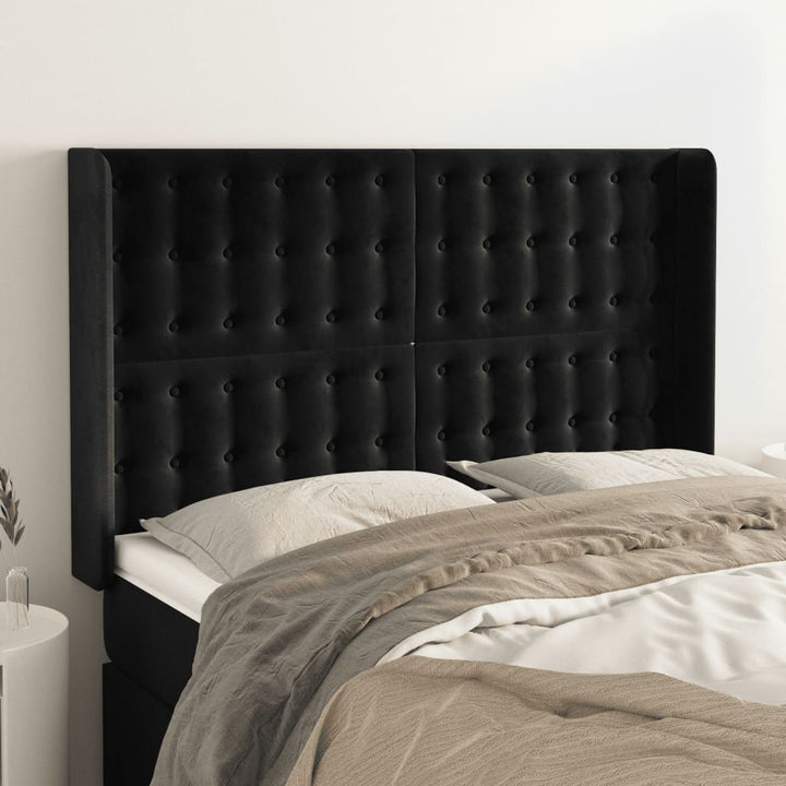 sengegavl med kanter 147x16x118/128 cm fløjl sort