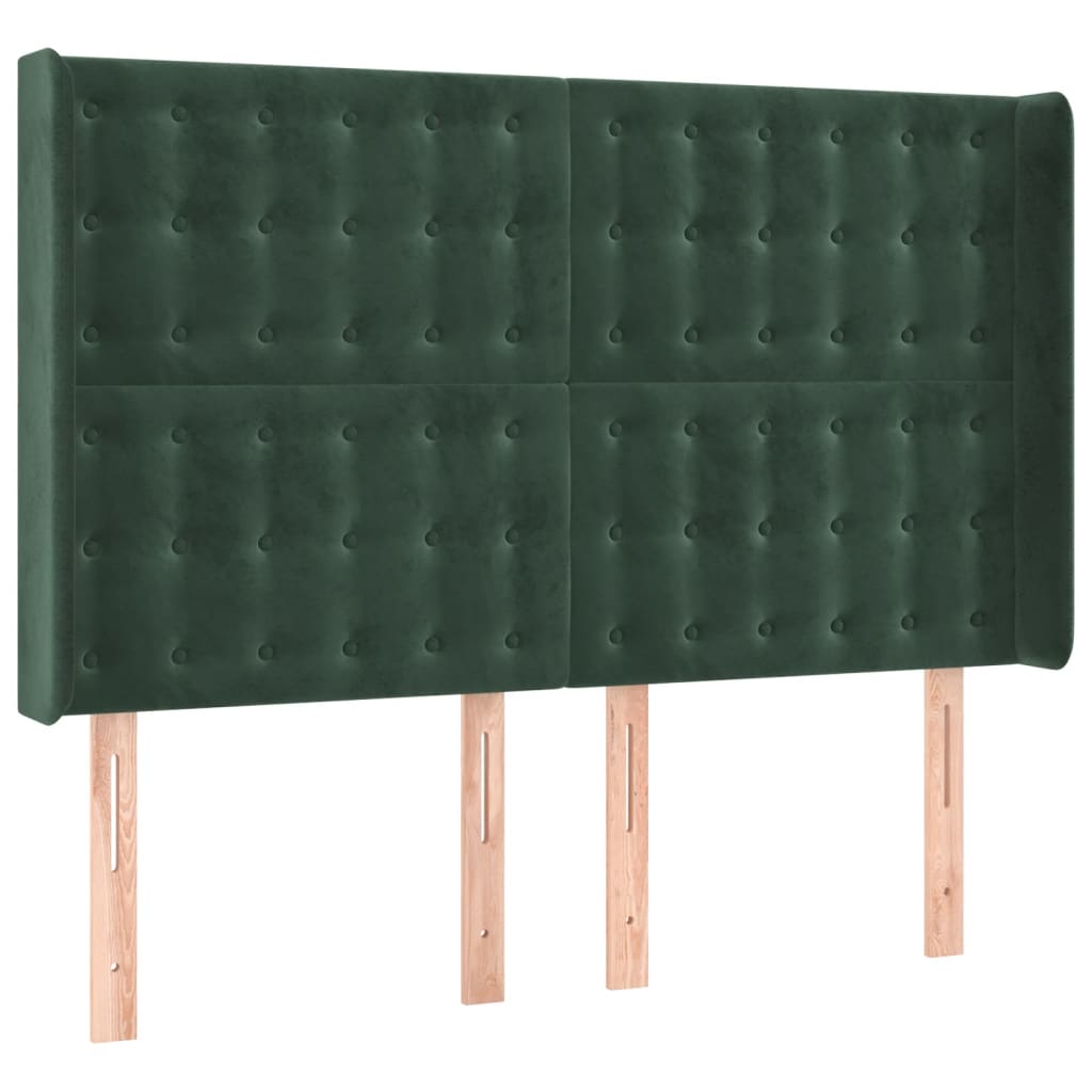 sengegavl med kanter 147x16x118/128 cm fløjl mørkegrøn