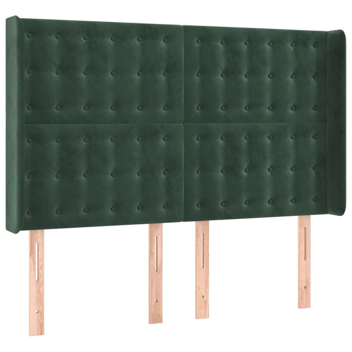 sengegavl med kanter 147x16x118/128 cm fløjl mørkegrøn