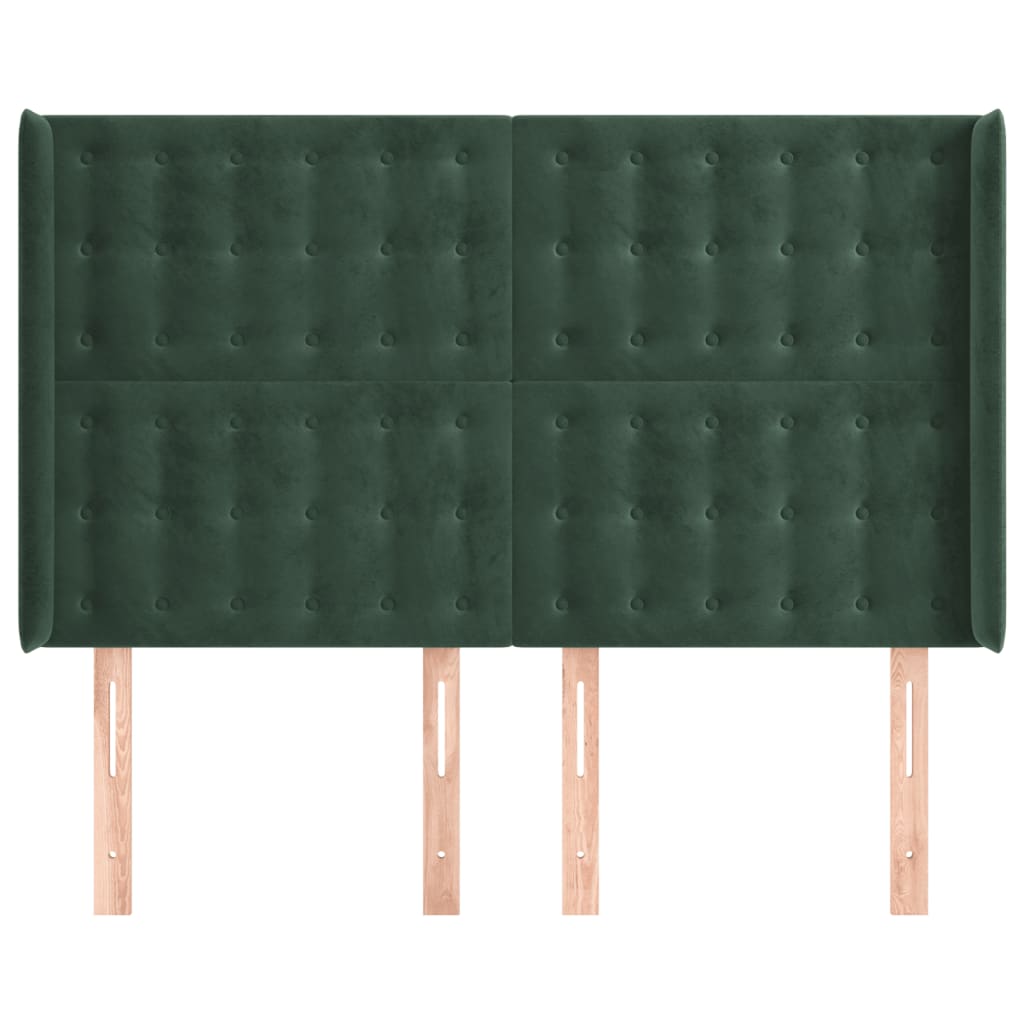 sengegavl med kanter 147x16x118/128 cm fløjl mørkegrøn