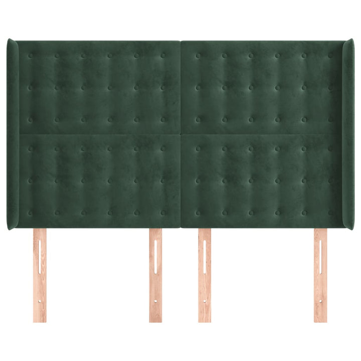 sengegavl med kanter 147x16x118/128 cm fløjl mørkegrøn