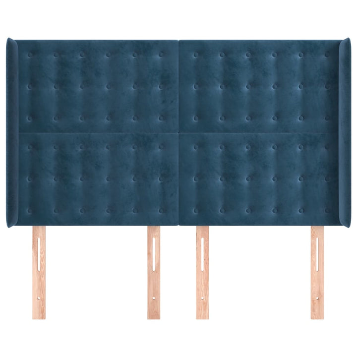 sengegavl med kanter 147x16x118/128 cm fløjl mørkeblå