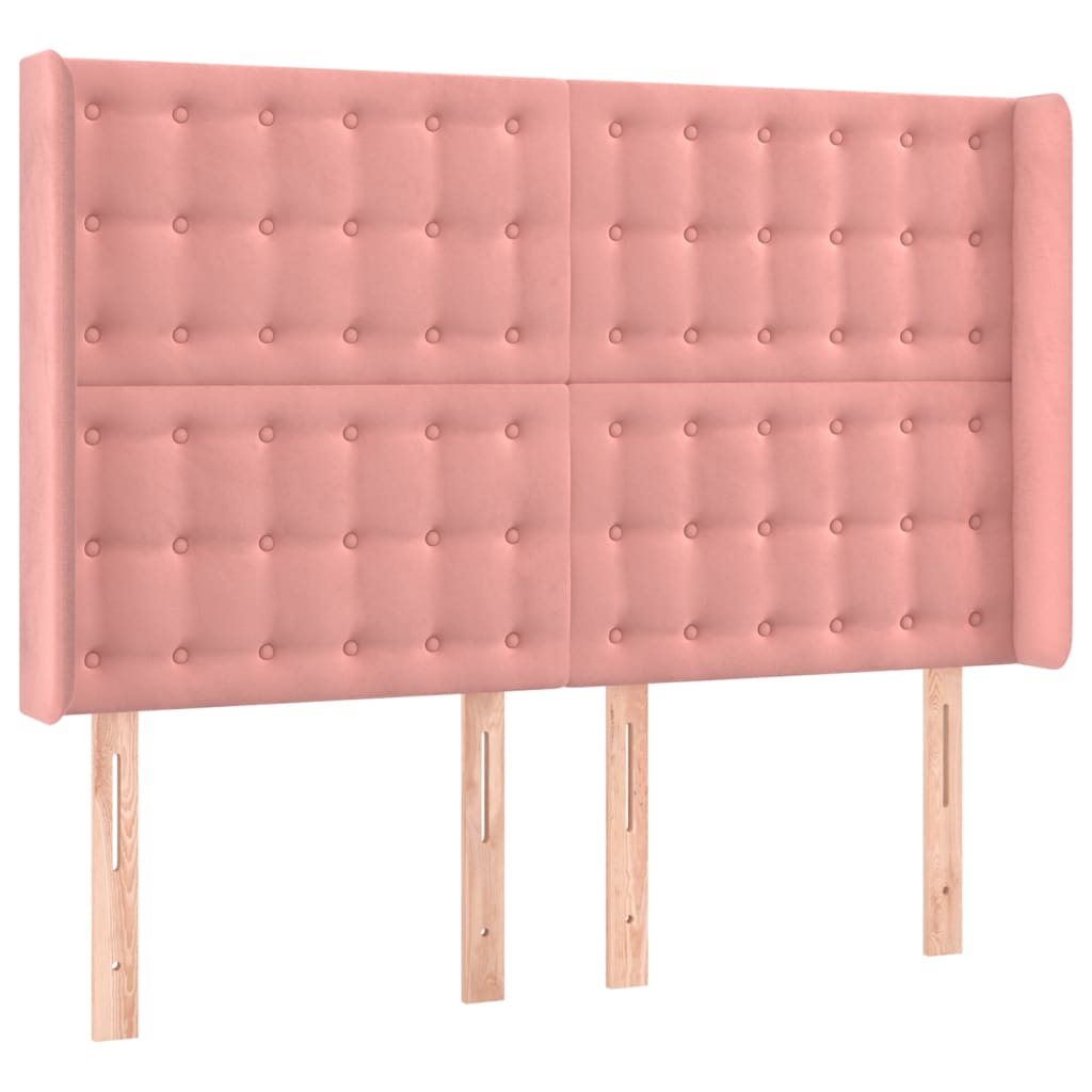sengegavl med kanter 147x16x118/128 cm fløjl lyserød
