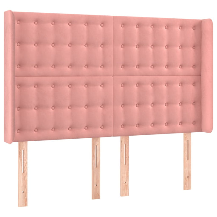 sengegavl med kanter 147x16x118/128 cm fløjl lyserød