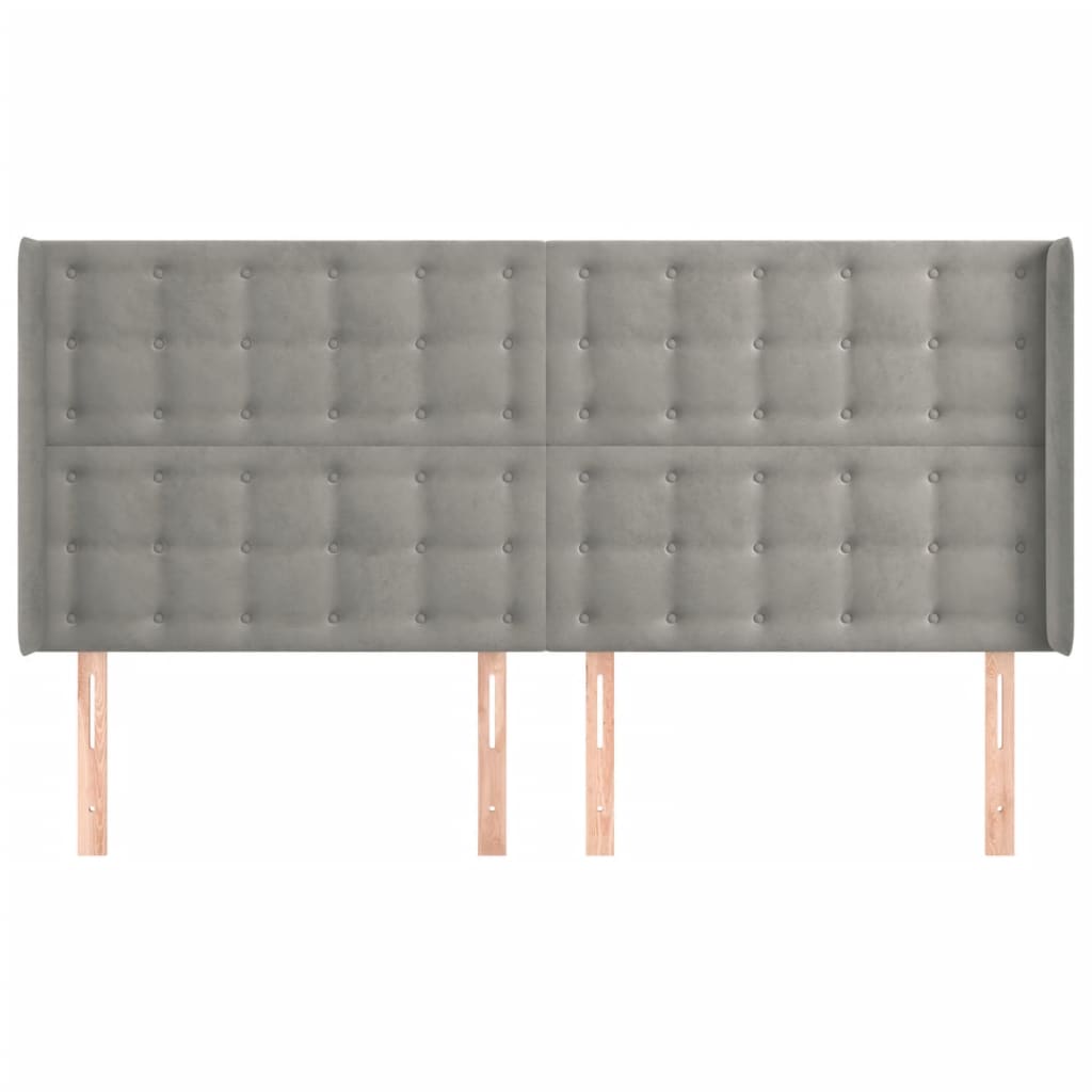 sengegavl med kanter 163x16x118/128 cm fløjl lysegrå