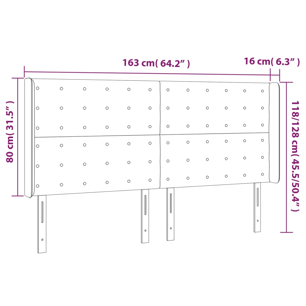 sengegavl med kanter 163x16x118/128 cm fløjl lysegrå