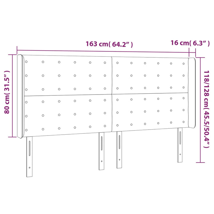 sengegavl med kanter 163x16x118/128 cm fløjl lysegrå