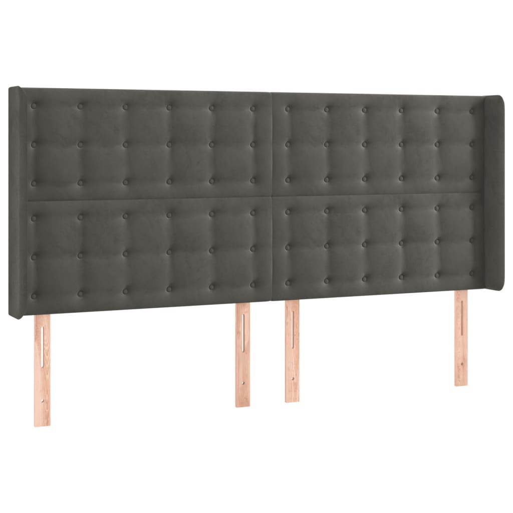 sengegavl med kanter 163x16x118/128 cm fløjl mørkegrå