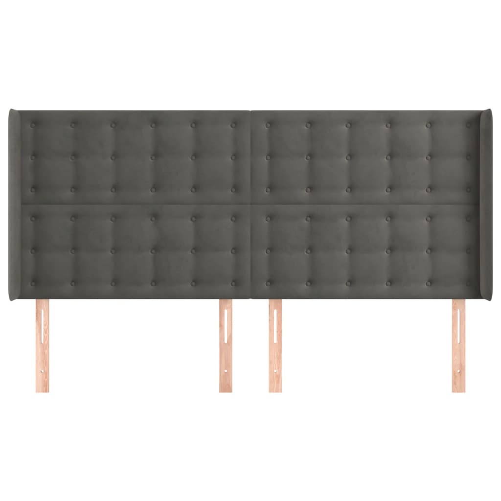 sengegavl med kanter 163x16x118/128 cm fløjl mørkegrå