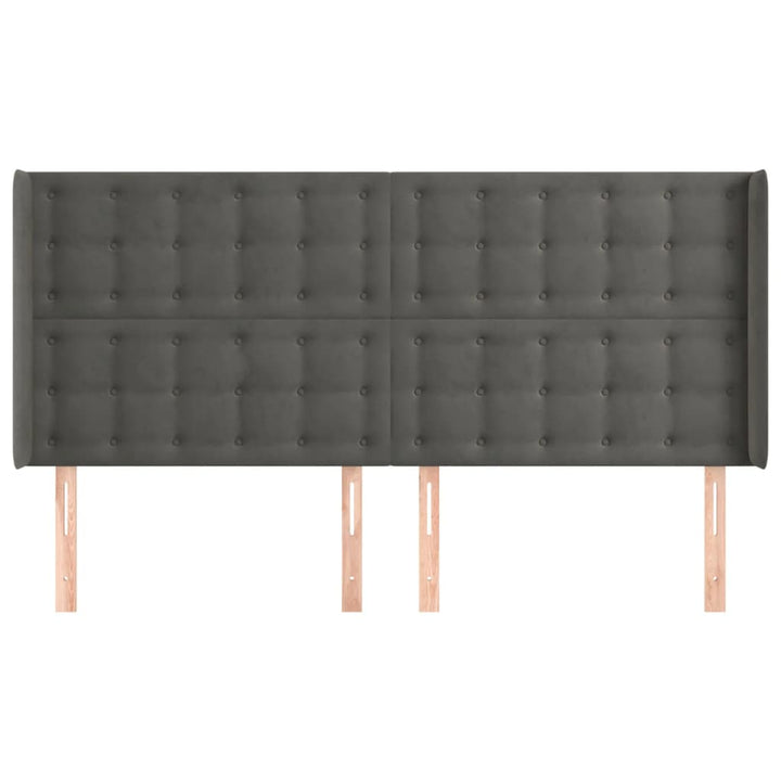 sengegavl med kanter 163x16x118/128 cm fløjl mørkegrå