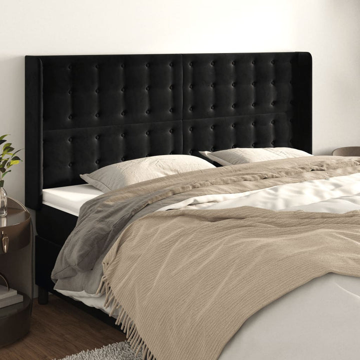sengegavl med kanter 163x16x118/128 cm fløjl sort