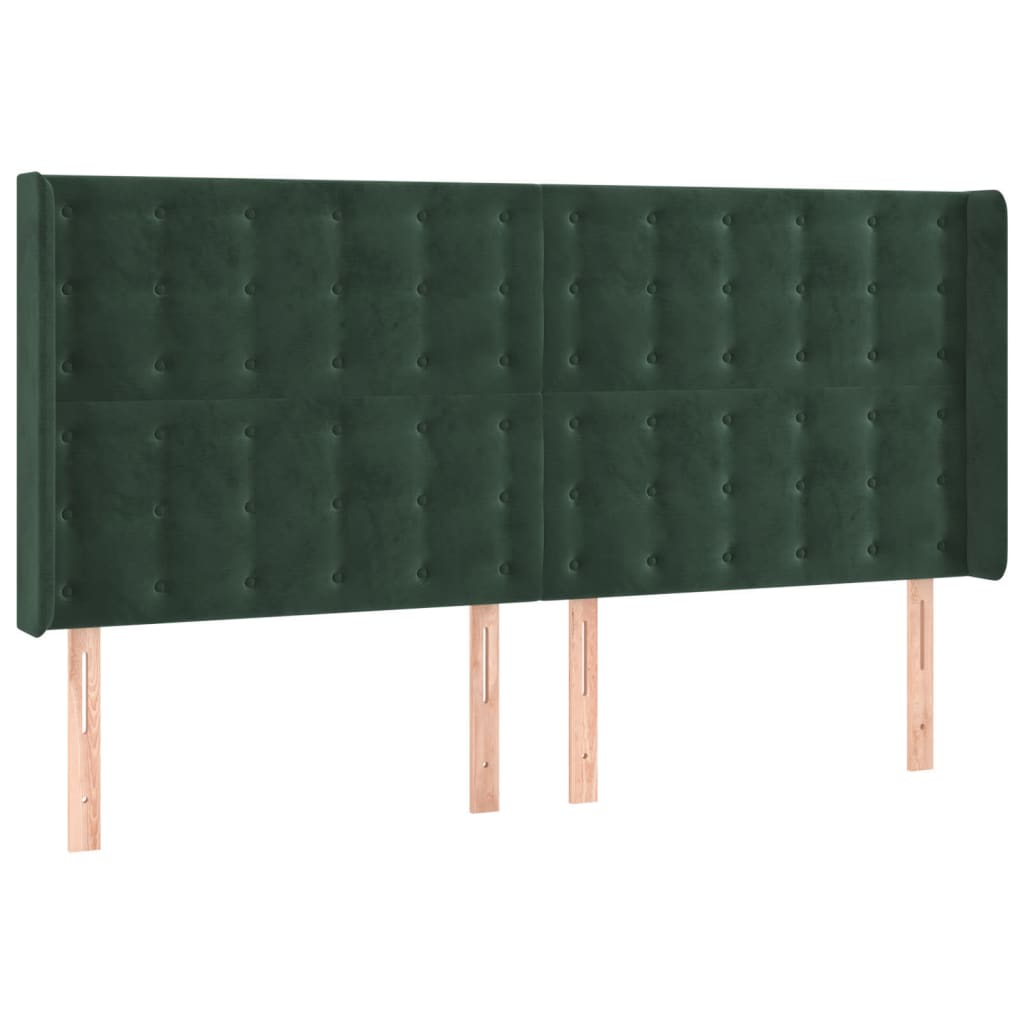 sengegavl med kanter 163x16x118/128 cm fløjl mørkegrøn