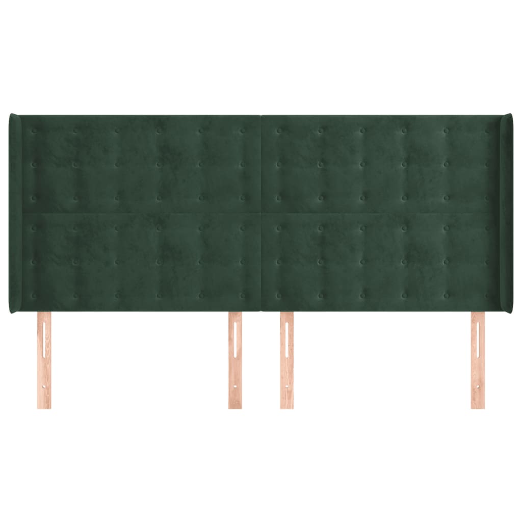 sengegavl med kanter 163x16x118/128 cm fløjl mørkegrøn