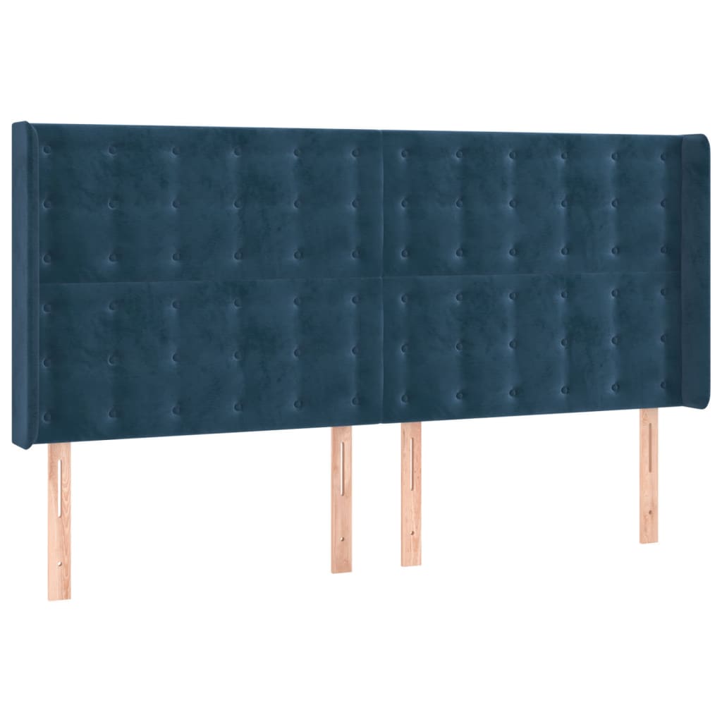 sengegavl med kanter 163x16x118/128 cm fløjl mørkeblå