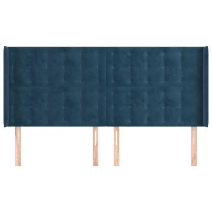 sengegavl med kanter 163x16x118/128 cm fløjl mørkeblå
