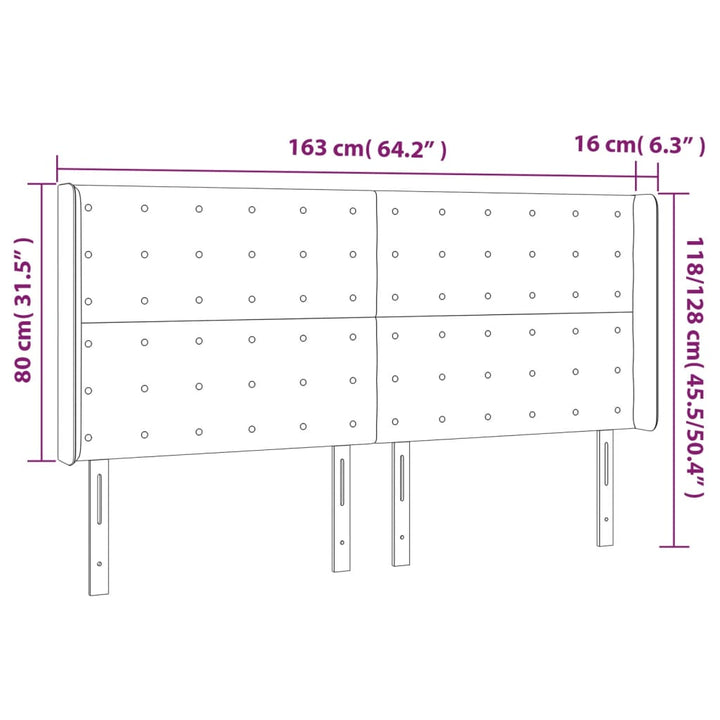 sengegavl med kanter 163x16x118/128 cm fløjl lyserød