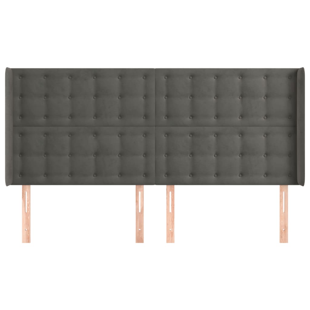 sengegavl med kanter 183x16x118/128 cm fløjl mørkegrå