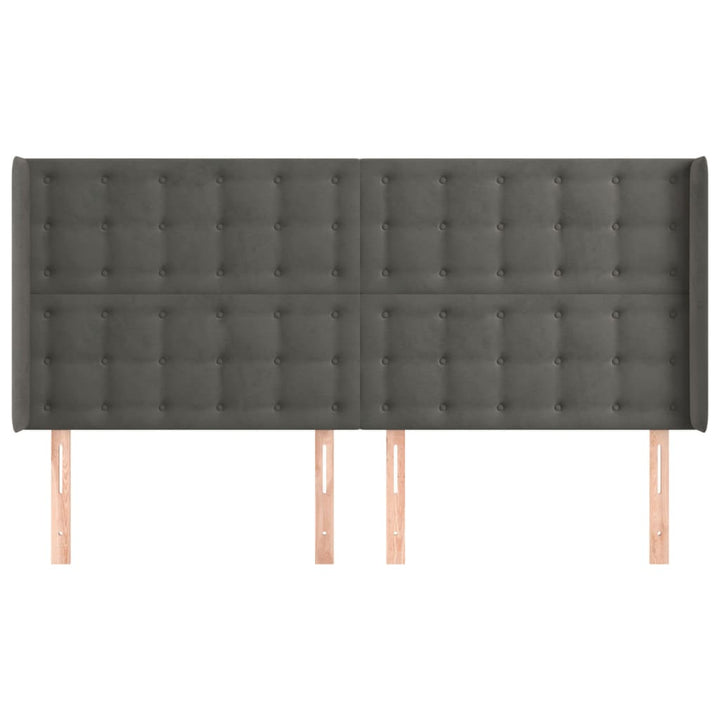 sengegavl med kanter 183x16x118/128 cm fløjl mørkegrå