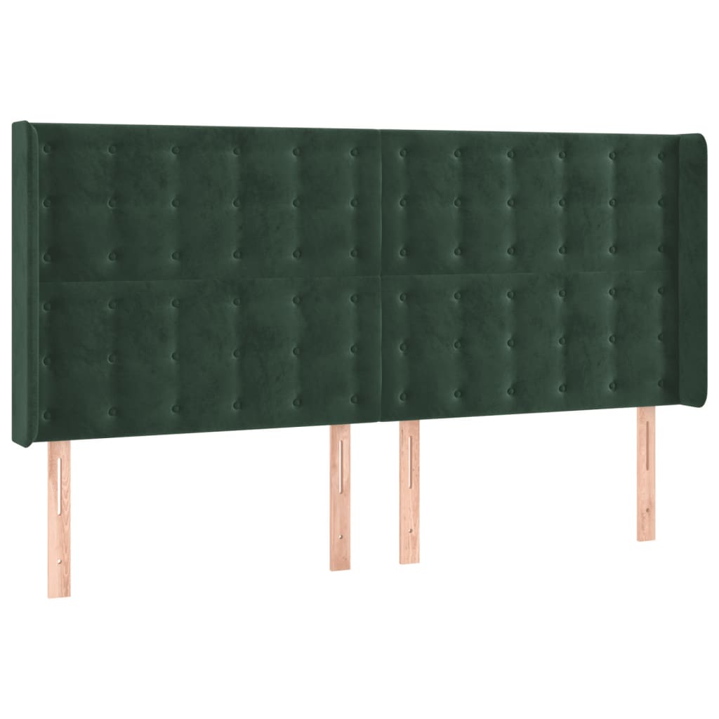sengegavl med kanter 183x16x118/128 cm fløjl mørkegrøn