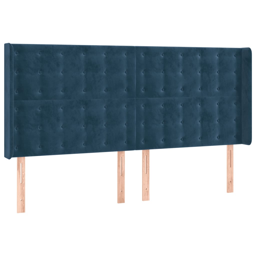 sengegavl med kanter 183x16x118/128 cm fløjl mørkeblå