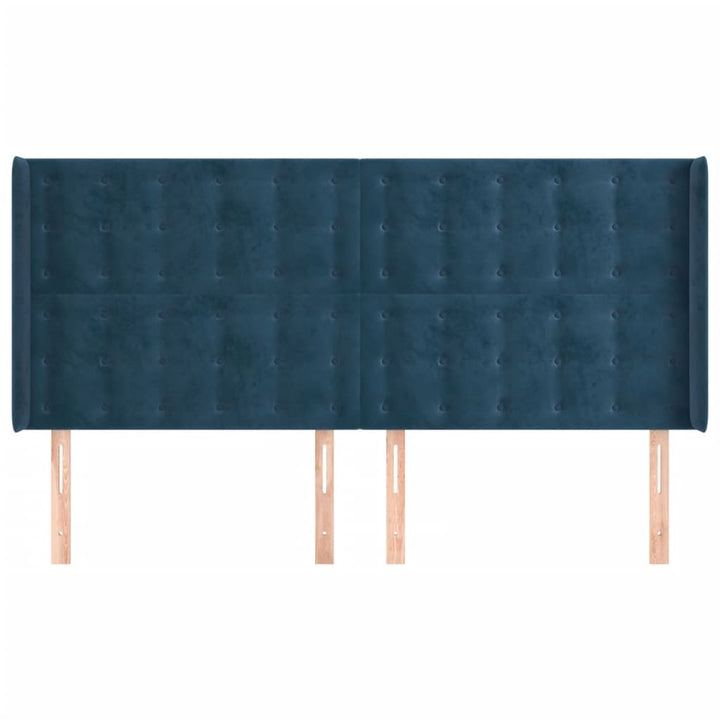 sengegavl med kanter 183x16x118/128 cm fløjl mørkeblå