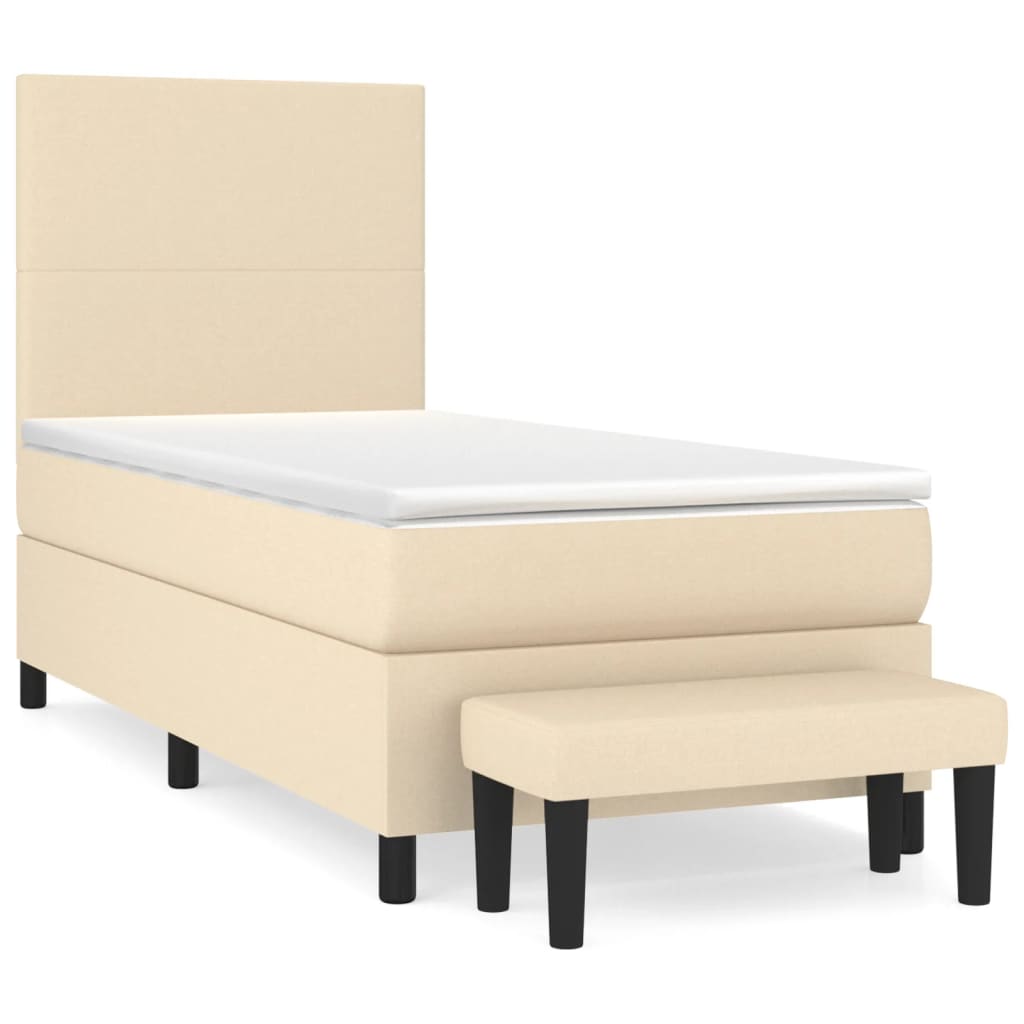 kontinentalseng med madras 90x190 cm stof cremefarvet