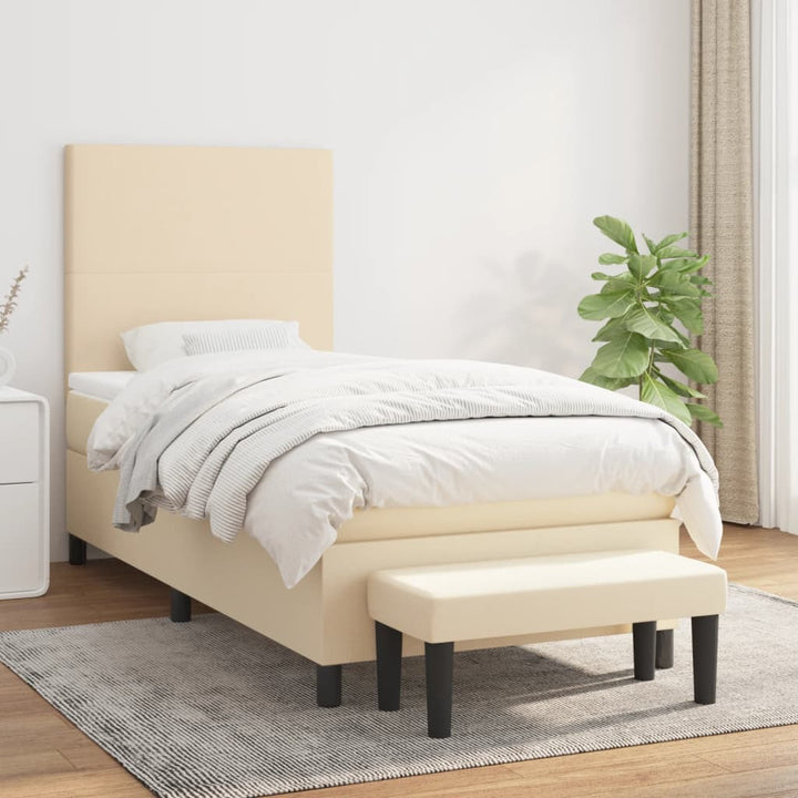kontinentalseng med madras 90x190 cm stof cremefarvet