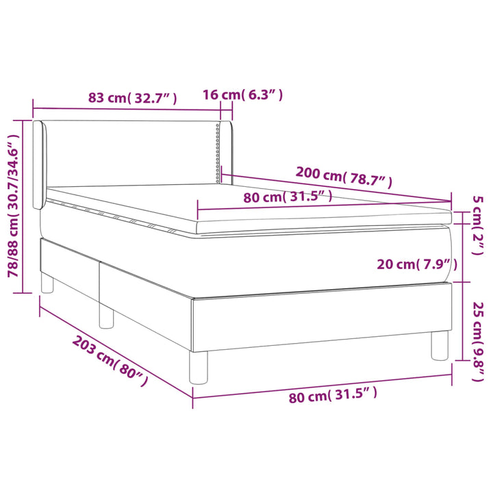 kontinentalseng med madras 80x200 cm stof mørkegrå