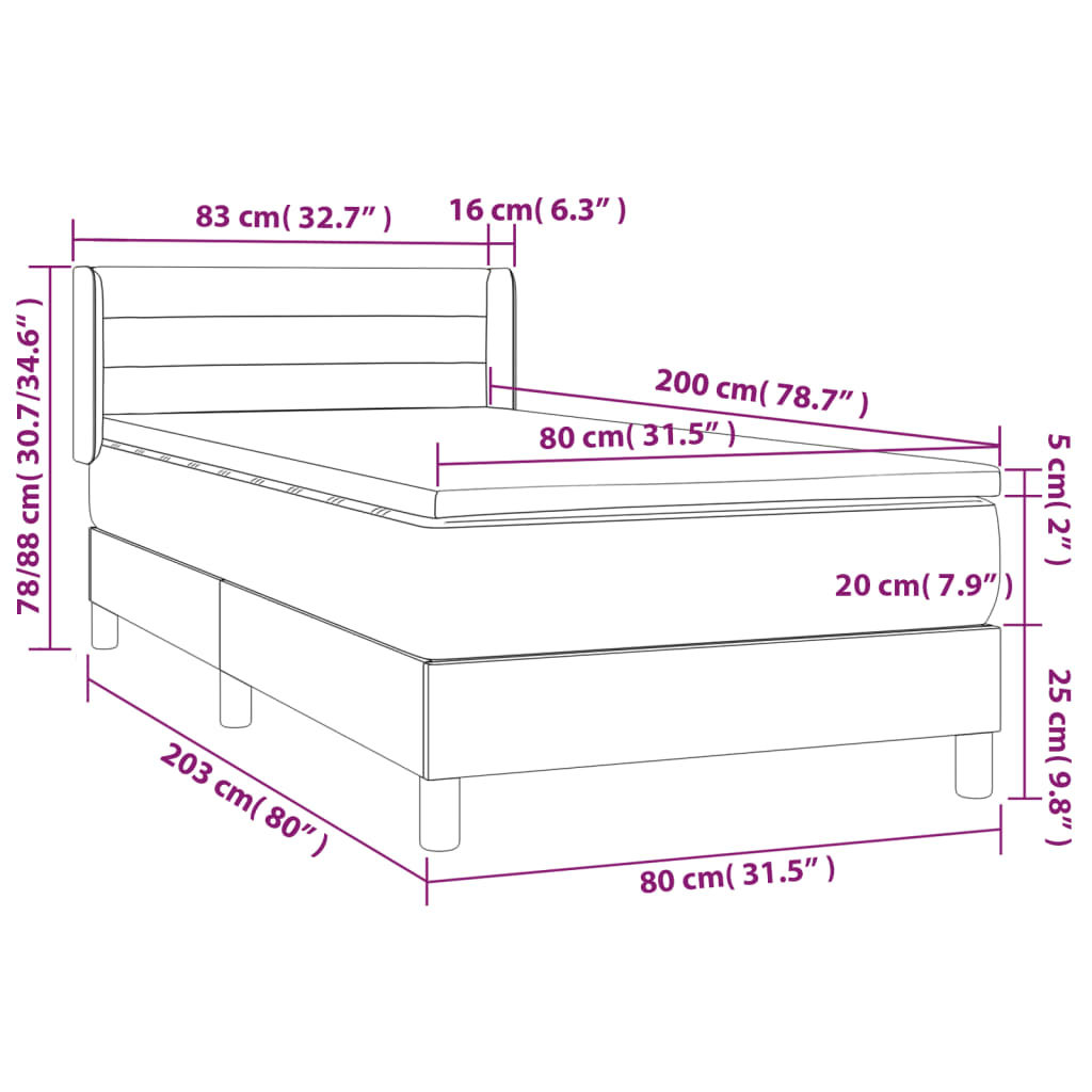kontinentalseng med madras 80x200 cm stof mørkegrå