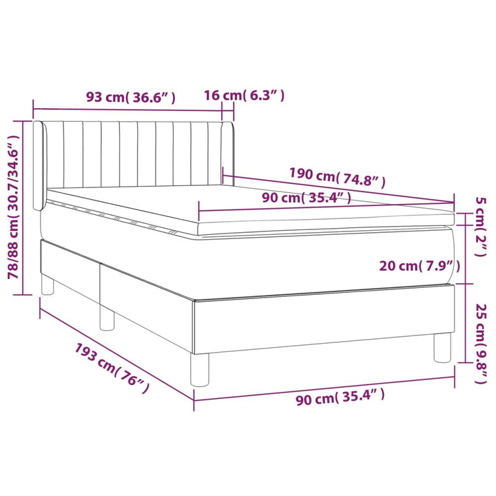 kontinentalseng med madras 90x190 cm stof cremefarvet