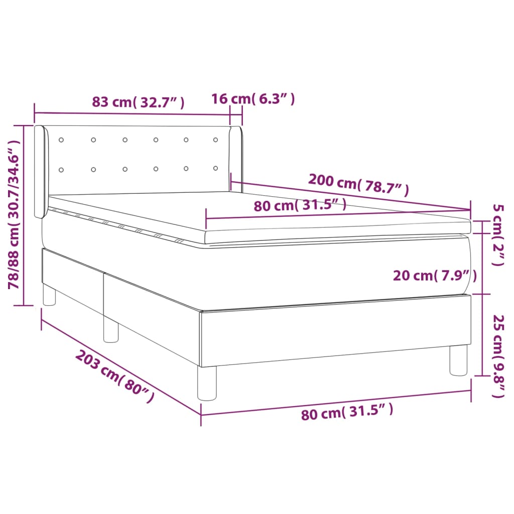kontinentalseng med madras 80x200 cm stof mørkegrå