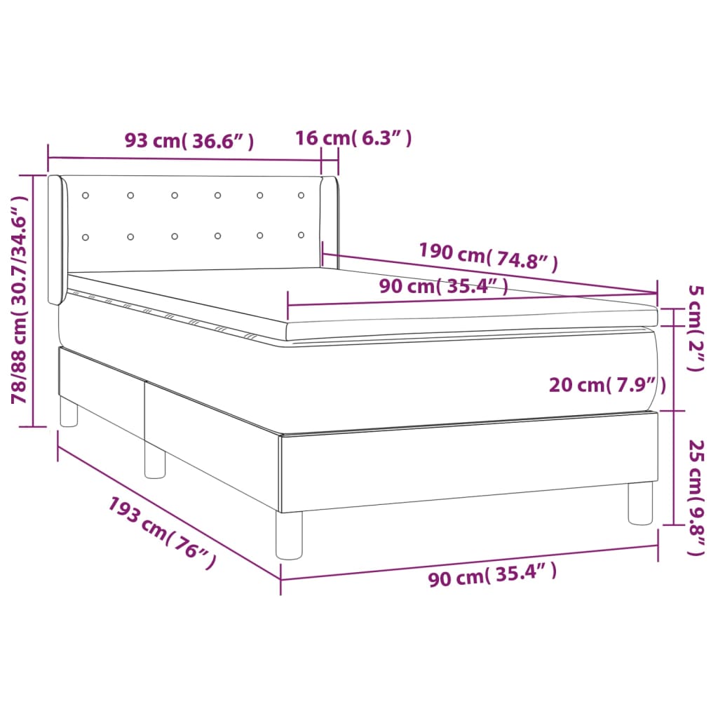 kontinentalseng med madras 90x190 cm stof cremefarvet
