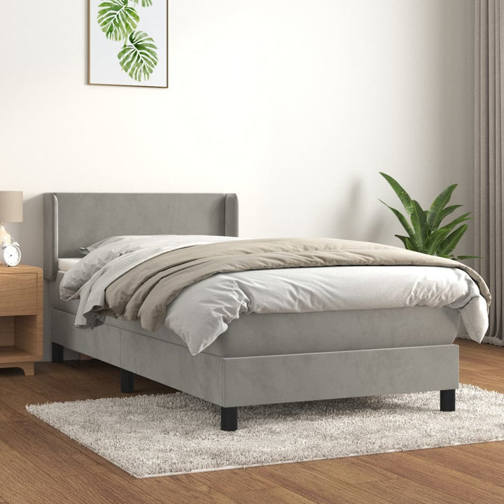 kontinentalseng med madras 90x190 cm fløjl lysegrå