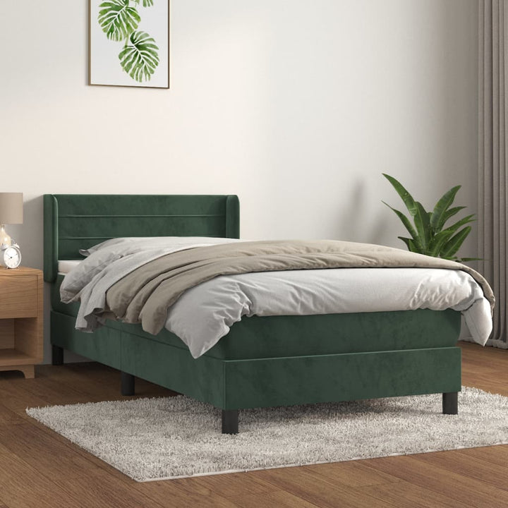 kontinentalseng med madras 90x190 cm fløjl mørkegrøn