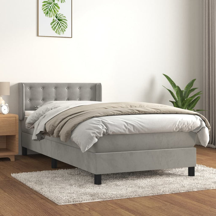 kontinentalseng med madras 90x190 cm fløjl lysegrå