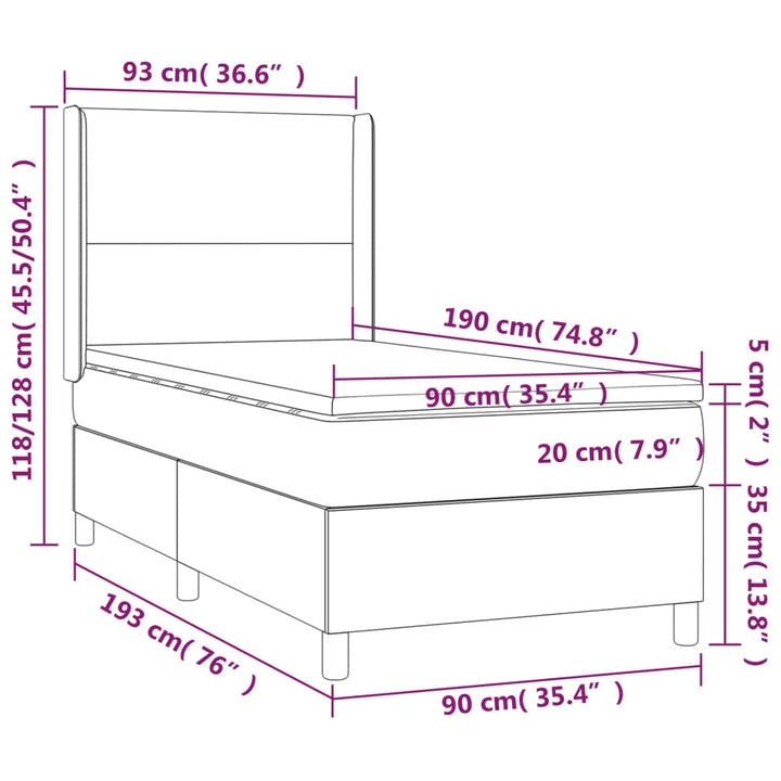 kontinentalseng med madras 90x190 cm stof cremefarvet