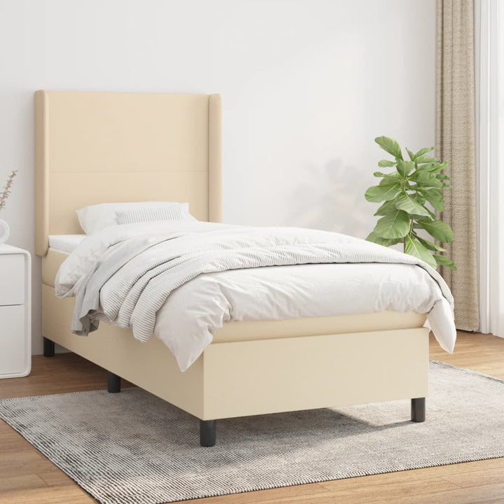 kontinentalseng med madras 90x190 cm stof cremefarvet