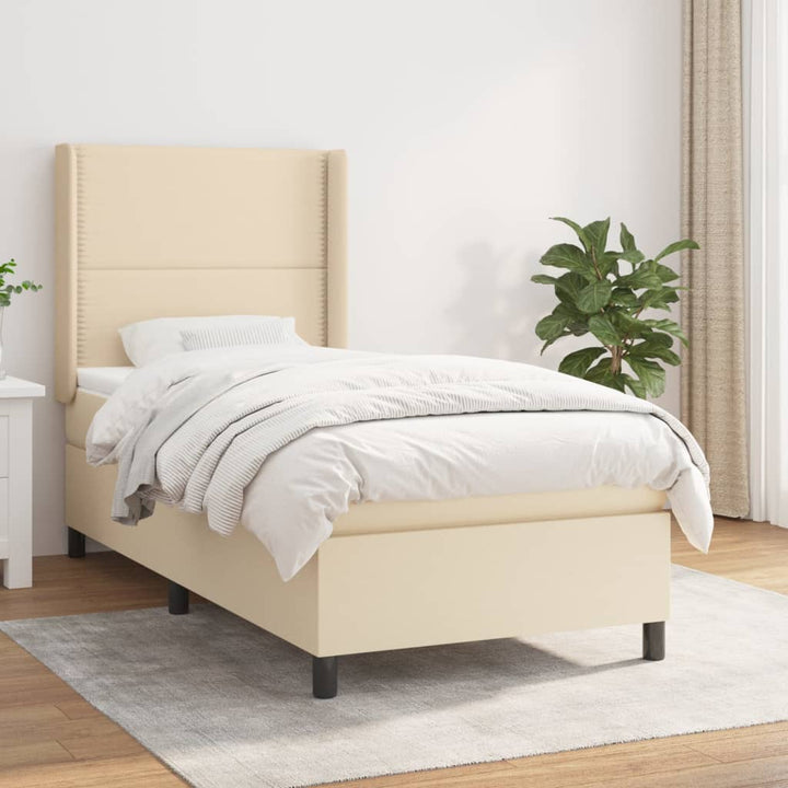 kontinentalseng med madras 90x190 cm stof cremefarvet