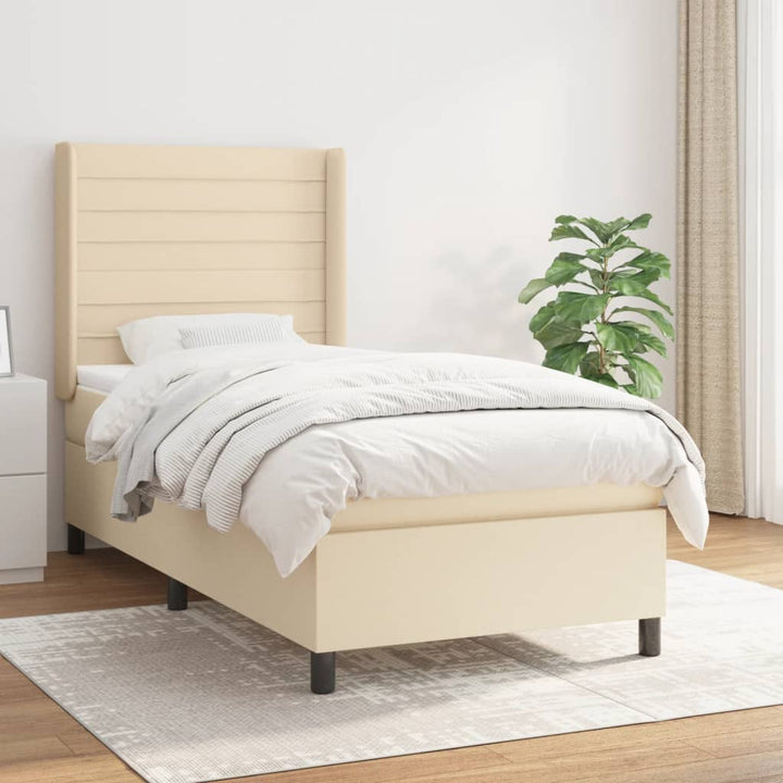 kontinentalseng med madras 90x190 cm stof cremefarvet